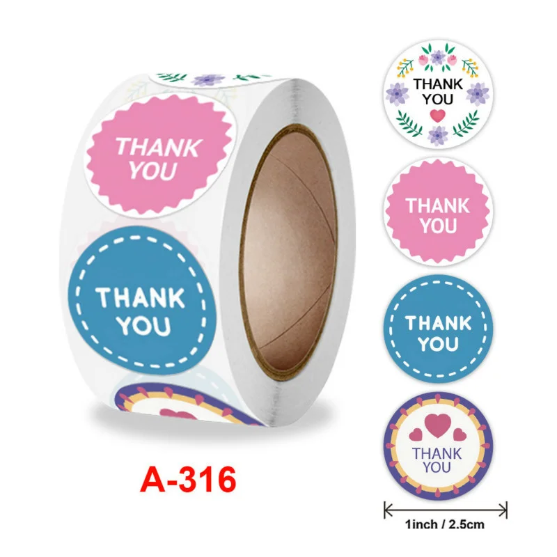 

500 Pcs A Roll Round Animal Seal Lable Warm Flower Thank You Stickers Wedding Handmade Deco Gift Kawai Stationery