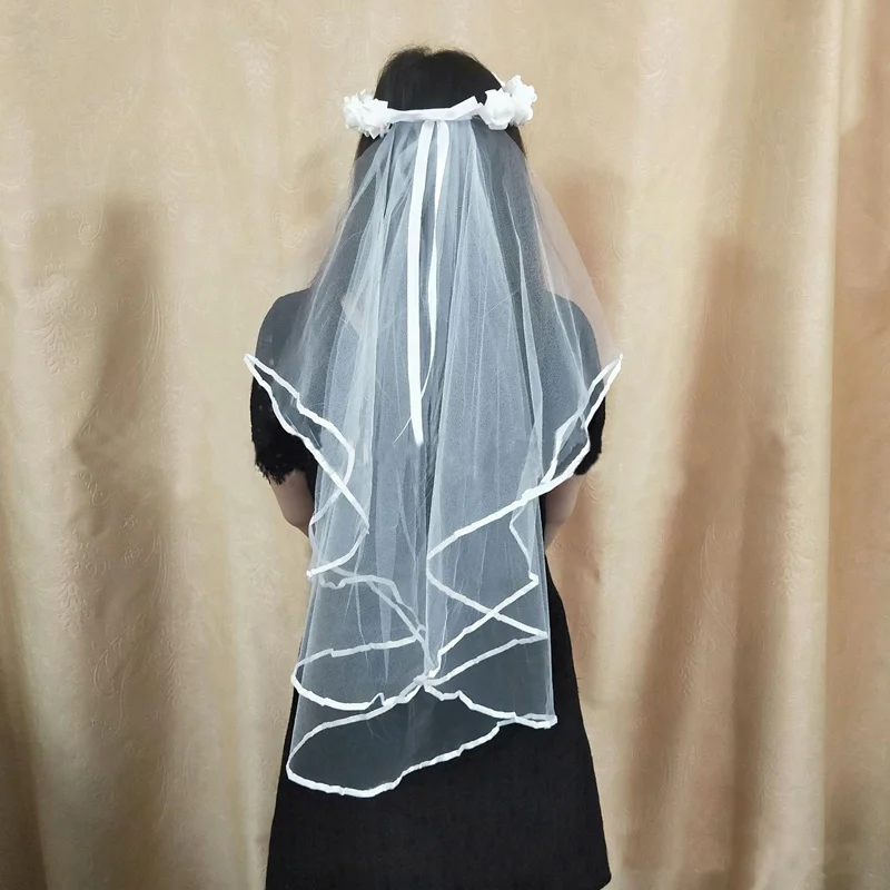 Короткие Свадебные фаты для невест женщин Белый венок из искусственных цветов