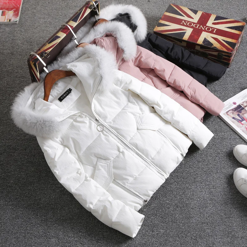 Парка женская с лисьим мехом и капюшоном зимняя теплая плотная 2019 хлопок 403010 |