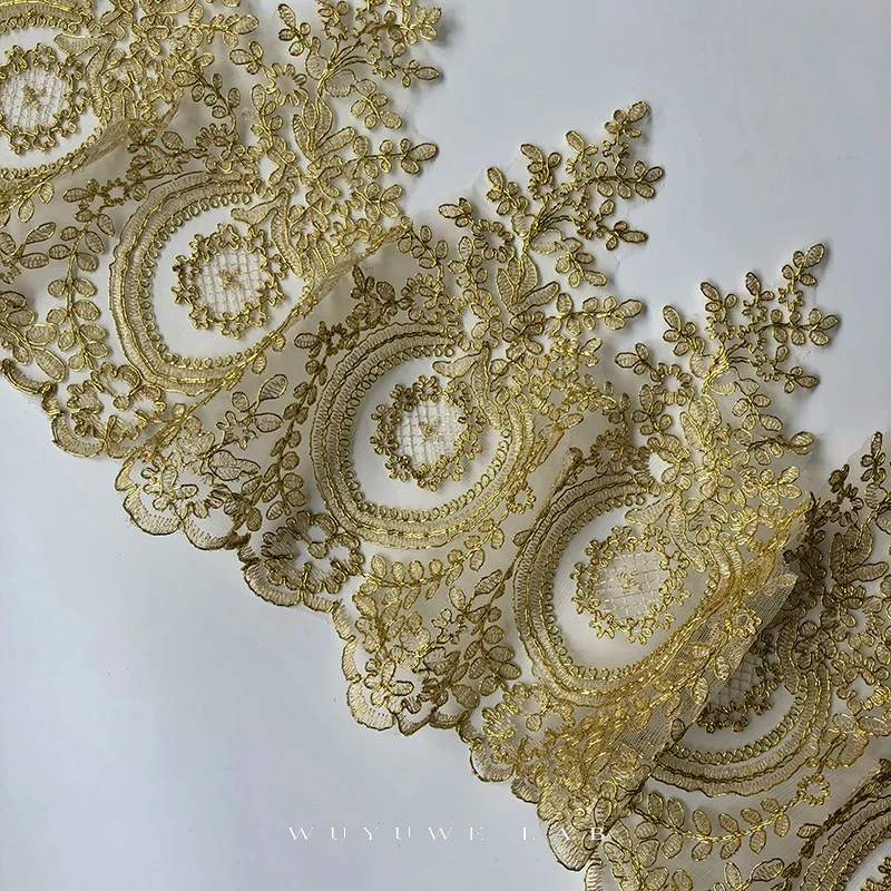 Кружевная ткань для свадебных платьев 31 см с золотой вышивкой 1 ярд | Дом и сад