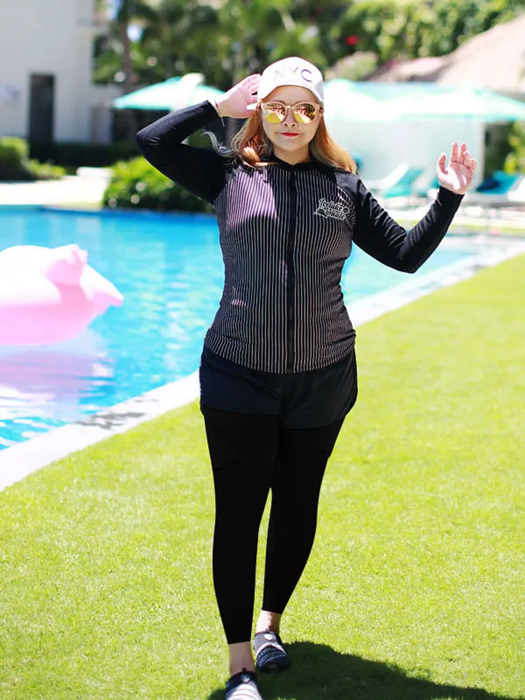 Женский костюм размера плюс из 5 предметов купальник с длинным рукавом Rashguard UPF 50 +