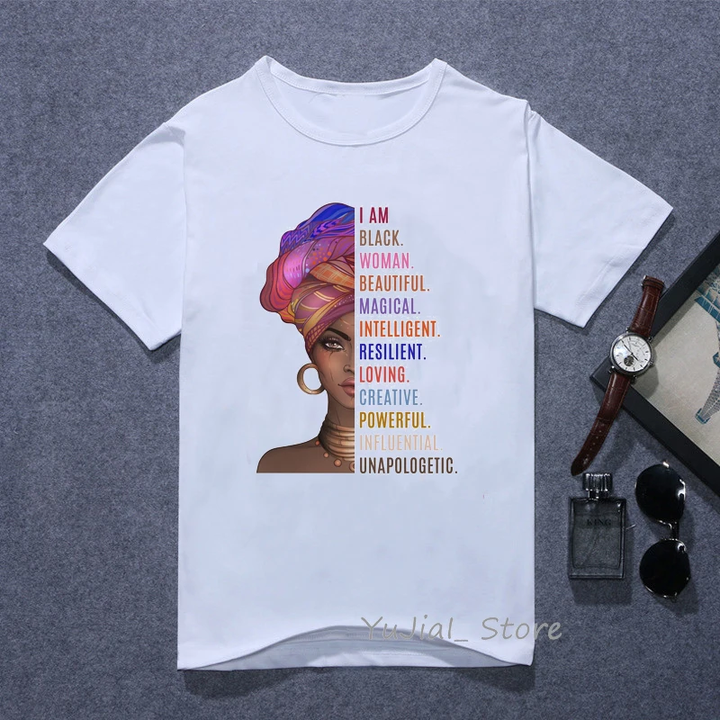 Я Мощный Черный меланин женщина Письмо печати футболка африканская темнокожая