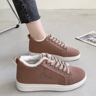 Женские теплые плюшевые кроссовки, повседневные однотонные туфли из ПУ кожи, на шнуровке, зимняя обувь на платформе, 2021