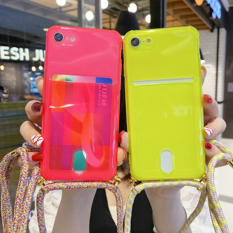 

Card package Phone Case For iPhone 12 11 pro 7 8 Plus X XR XS 11 12 Pro Max Mini SE 2020 Lanyard Camera Protective Soft TPU case