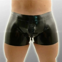 black latex men panties rubber shorts boxer with crotch zipper handmade underwear