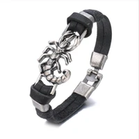 1pcs genuine leather jewelry bracelets for men high quality stainless steel scorpion male bracelets accessories jewelries
