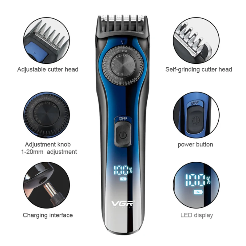Professional Digital LCD Display Adjustable Beard Trimmer For Men Rechargeable Hair Trimmer 1-20mm Electric Hair Cutter Machine enlarge