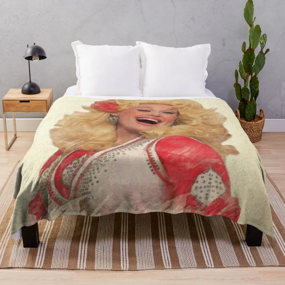 

Dolly Parton Watercolor Throw Blanket Print on Demand Decorative Sherpa Blankets for Sofa bed Gift