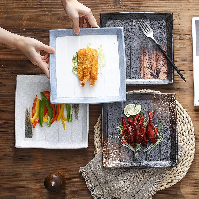 

Creative Japanese Style Rectangle Square Ceramic Pizza Plate Cookware Porcelain Sushi Tableware wholesale