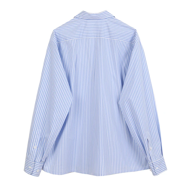 

[EAM] Women Blue Striped Split Big Size Blouse New Lapel Long Sleeve Loose Fit Shirt Fashion Tide Spring Autumn 2021 1DB256
