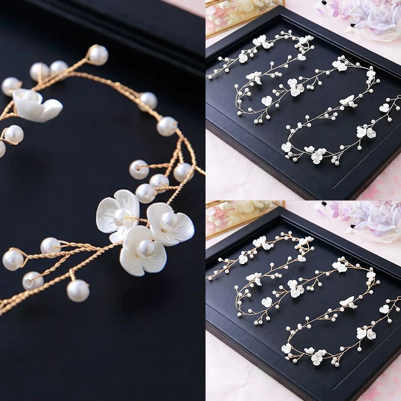 

Fashion Bridal Wedding Crystal Hair Accessories Pearl Flower Headband Bride Hairband Beads Decoration Hair Comb For Women