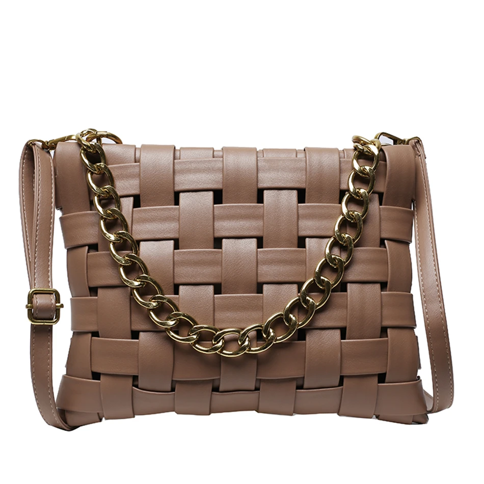 

Weave Design High Quality Leather Shoulder Crossbody Bags for Women 2021 New Fashion Chain Ladies Baguette Bag Branded Handbags