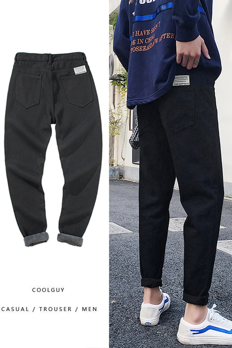 

Pure Black Casual Jeans Men Slim Fashion Cotton Jeans Men Teen Skinny Denim Fabric Pencil Pants Size 28-35