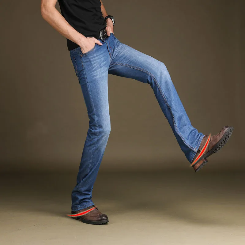 

Mens Thin Summer Slightly Flare Jeans Trousers Bell Bottom Boot Stretch Jeans for Men Mid Waist Vintage Denim Jeans Plus Size