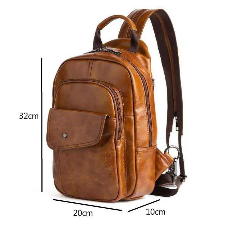 

Bestform 2021 New Retro Men Mini Backpack Genuine Leather Multifunctional Bag First Layer Cowhide Handmade Male Chest Bags