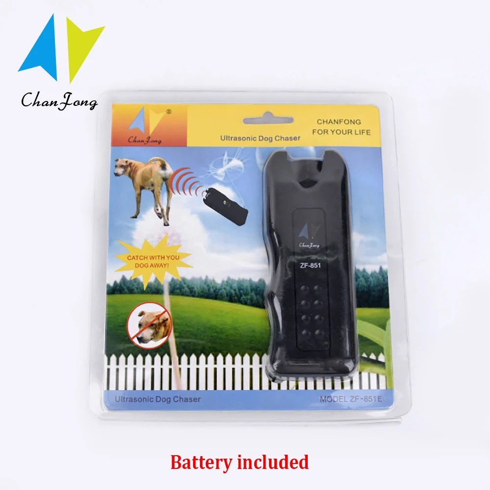 

ChanFong Ultrasonic Dog Repeller Chaser Anti Barking Dog Training Device For Long Distance Dog Pet With LED Light And Battery