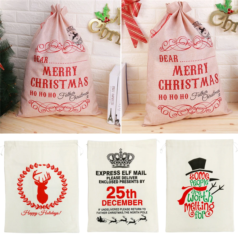 Рождественские подарочные сумки мешок белый Забавный Санта джутовые мешки