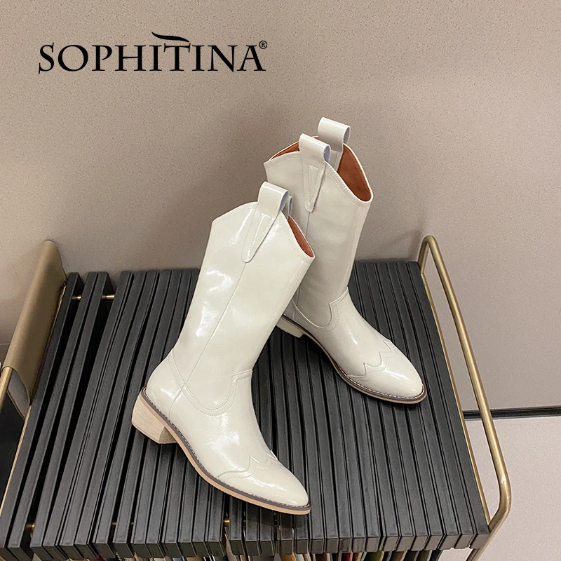 

Женские ковбойские ботинки SOPHITINA, повседневные универсальные полусапожки из натуральной кожи в стиле ретро, без застежки, FO812