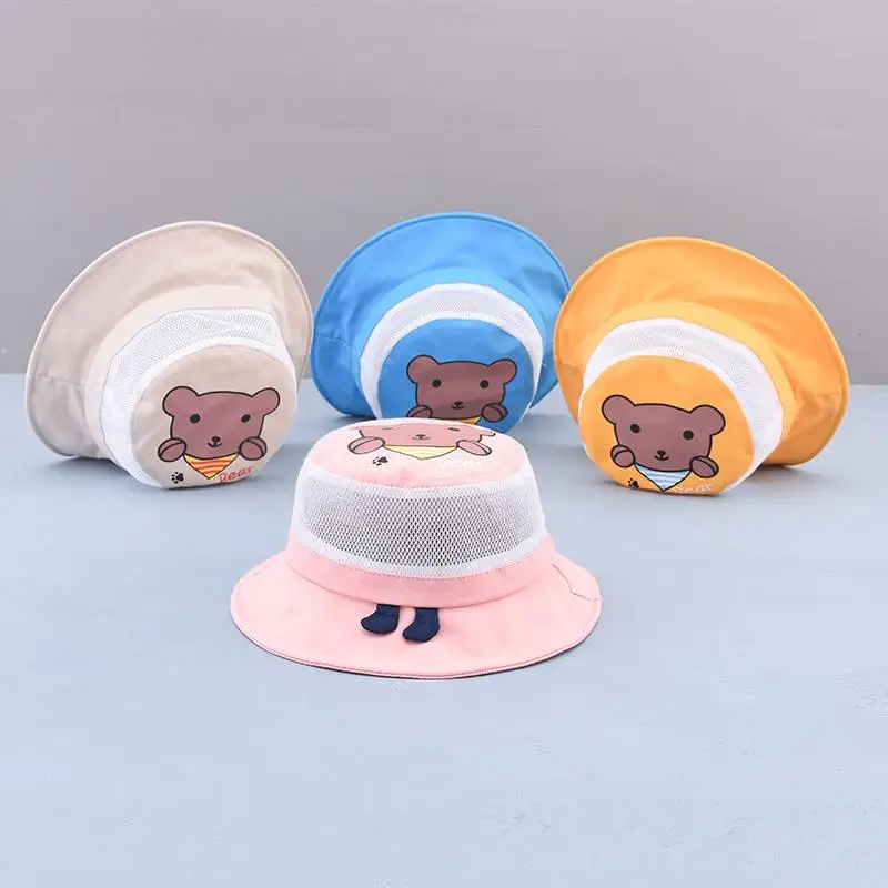 

2021 fashion joker Cartoon bear mesh Bucket Hat Fisherman Hat outdoor travel hat Sun Cap Hats for child boy and girl 68