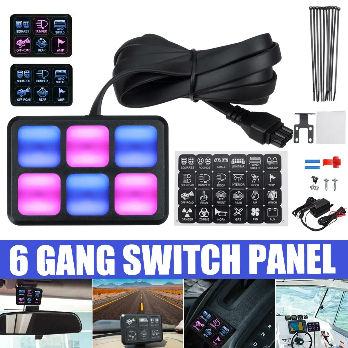 

6 Gang LED Auto Switch Button Panel Relays System Kits Universal Touch Circuit Control Panel for Truck Caravan Boat UTV ATV SUV