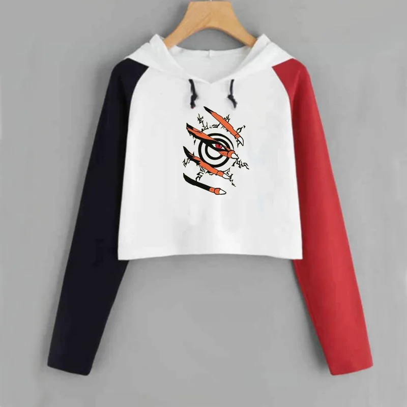 Harajuku аниме толстовки для женщин Наруто укороченная Толстовка Uchiha Uzumaki Hatake Eyes пуловер с рисунком толстовка хип хоп Уличная - Цвет: 3