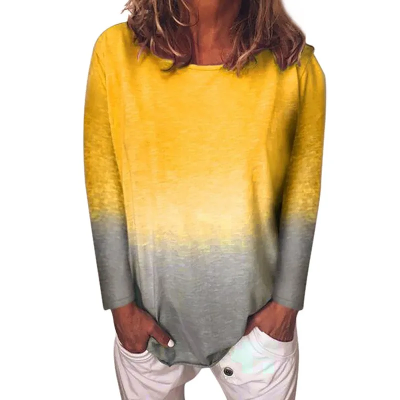 Осенняя женская уличная модная повседневная футболка с длинными рукавами и