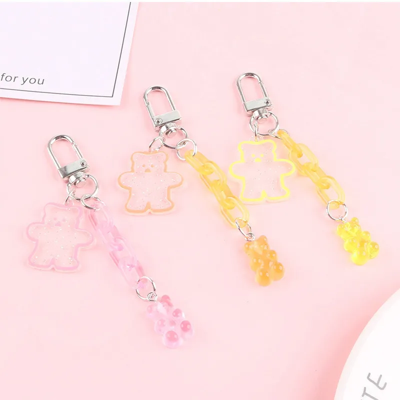 

New Fashion Colorful Chain Bear Keychain Women Girl Gummy Bear Handbag Keyring Cute Airpods Pendant Charms Key Chains Gifts