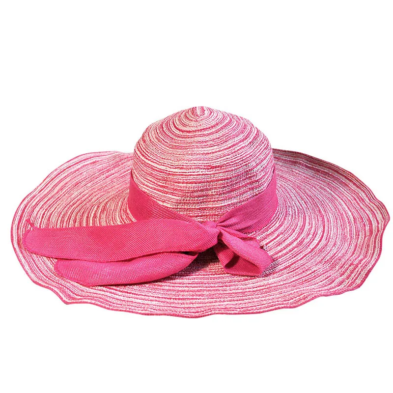 

Hot Foldable Ladies Straw Hat Korea Style Wide Brim Bow-knot Sun Hat for Summer Beach Vacation Party Travel