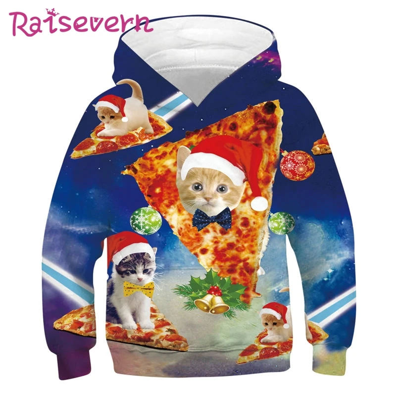 RAISEVERN толстовки с капюшоном объемным принтом животных детская толстовка