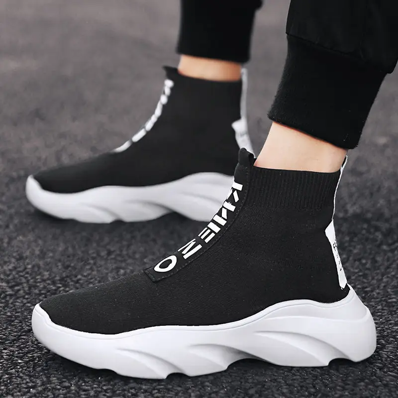 2020 new elastic socks shoes high top men's hip hop tide casual sports Korean fashion socks shoes