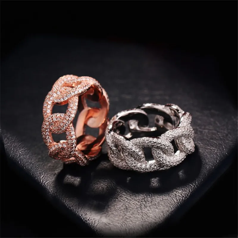 Ювелирные изделия в стиле хип хоп сверкающее кольцо с полой цепочкой и