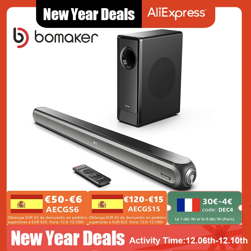 

BOMAKER 240W TV Soundbar Wired&Wireless Bluetooth 5.0 Speaker Home Theater Stereo Sound Bar Built-in Subwoofers