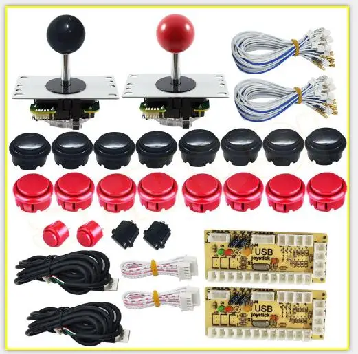 Red and black kit 2 Нулевой задержкой USB энкодера аркадный джойстик пуговицы «сделай сам»; комплект для Windows и Raspberry Pi, 5 Pin кнопочный джойстик - Цвет: Red and black kit 2