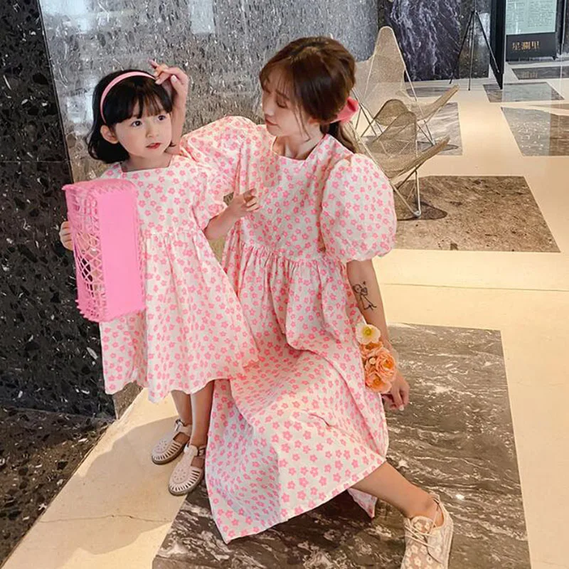 

New 2021 Summer Family Look Mother Daughter Dress Clothes Family Matching Outfits Clothes Floral Dress