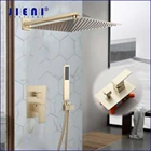 Роскошный Матовый золотистый дождевой Душ JIENI для ванной комнаты 8  12 дюймов, настенный латунный ультратонкий квадратный душ и ручной душ