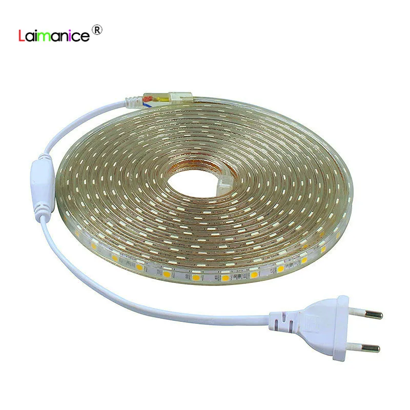 1 м 100 SMD 5050 AC220V Светодиодная лента водонепроницаемая гибкая светодиодная 60