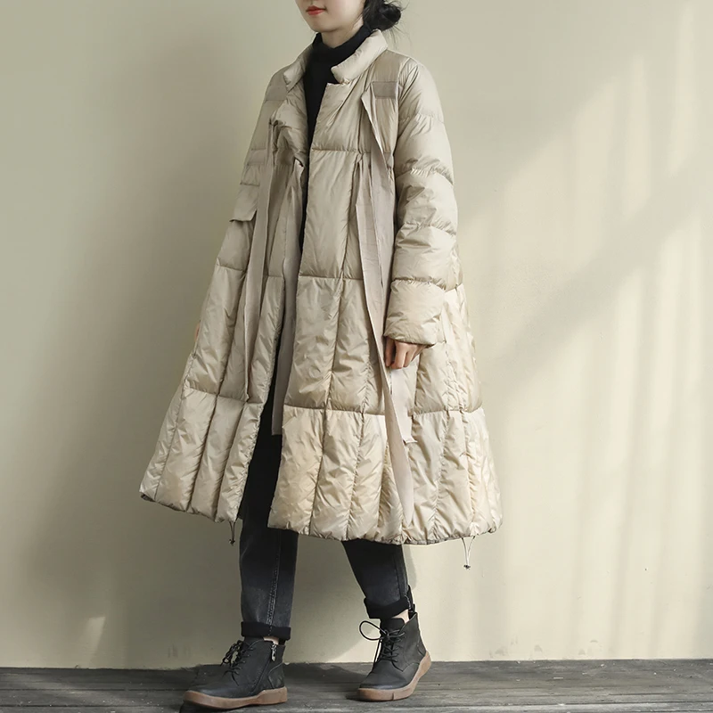 

Зимнее модное Фирменное теплое пуховое пальто в стиле ретро, Женская длинная теплая парка в полоску большого размера F633