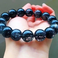 top natural black rutilated quartz clear round beads bracelet 13 6mm women from brazil fashion wealthy stone aaaaa