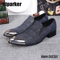 luxury handmade men leather oxfords with silver metal toe party and wedding men dress shoes business formal leather shoes men
