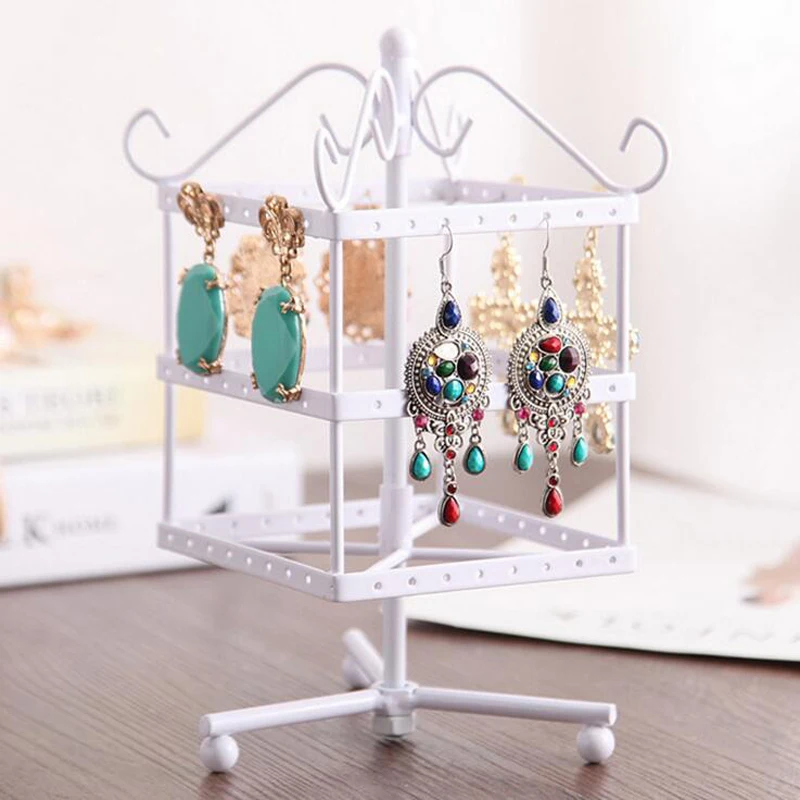 Nice Rotation Square Metal Multi-Functional Earrings Holder Jewellery Hanging Stand Stud 96 Holes Jewelry Display Gift Packaging