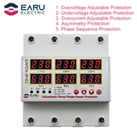 63a 3pn three phase adjustable voltage and current relay protector adjustable current limiter protection overcurrent protection