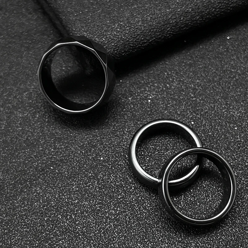 

Fashion Natural Stone Hematite Rings for Women Men Jewelry Smooth 6 mm Width Flat Couple Simple Gift Flat Wide Black Finger Ring
