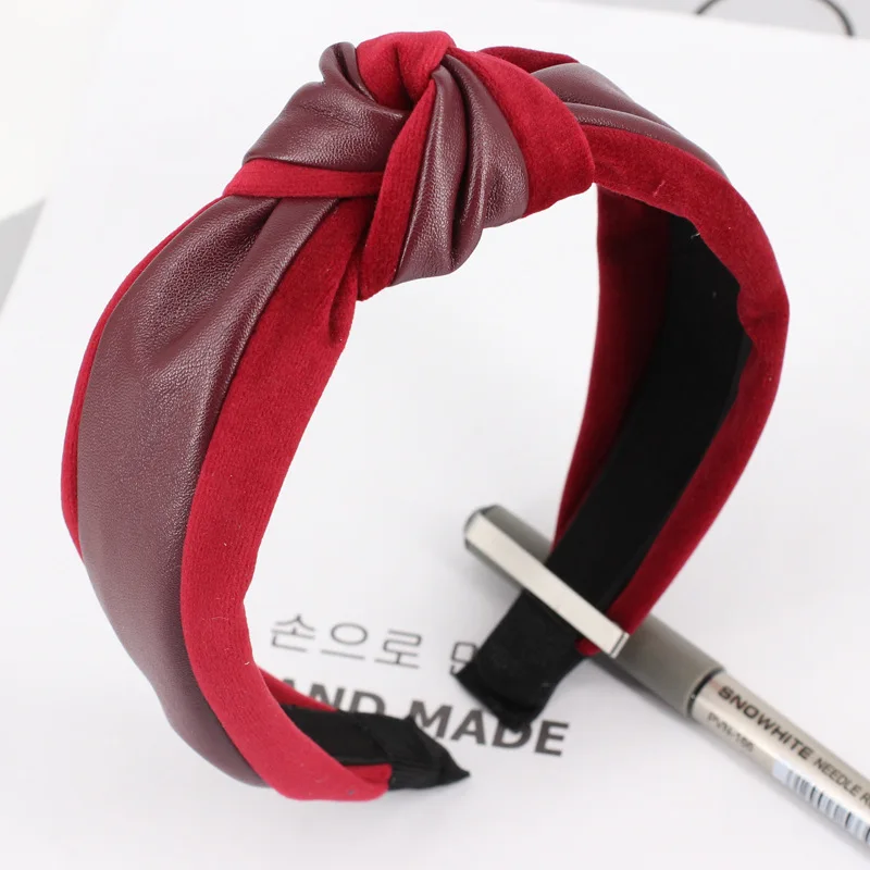 

Fashion Winter Velvet PU Leather Hair Bands Women Knot Turban Headband Girls Hair Accessories diademas para el pelo mujer opaska