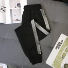 Размера плюс 5XL шаровары для мальчиков; Сезон весна женские боковая сверлильная полосатый Стразы свободные спортивные штаны из хлопка с завязками на талии брюки на весну