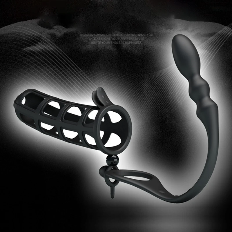 Силиконовый удлинитель для пениса с анальными бусинами Анальная пробка USB