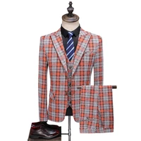 jacketsvestpants2020 mens slim fit groom wedding dress plaid formal suits set mens fashion casual business 3 pcs blazers