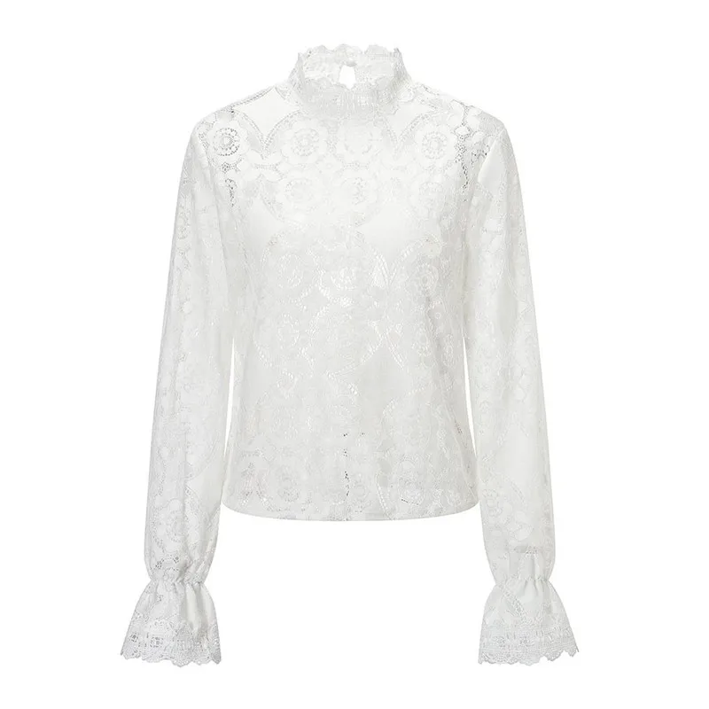 Женские кружевные белые рубашки модные новые повседневные топы с длинным