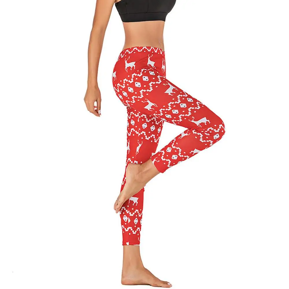 Модные женские штаны с принтом рождественского оленя обтягивающие спортивные