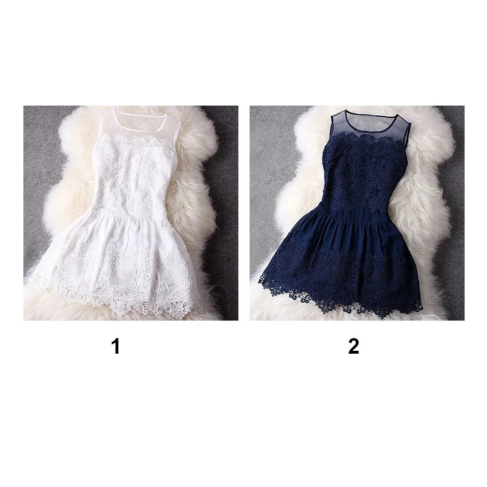 

Women Lace Crochet Patchwork Sleeveless Tank Slim Dress Party Dress