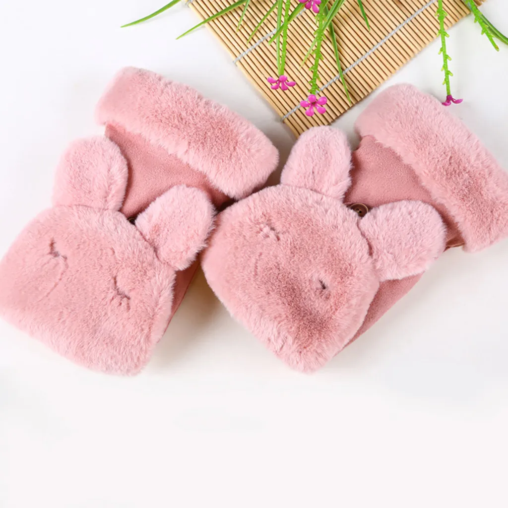 Зимние утолщенные варежки перчатки с полупальцами женские плюшевые